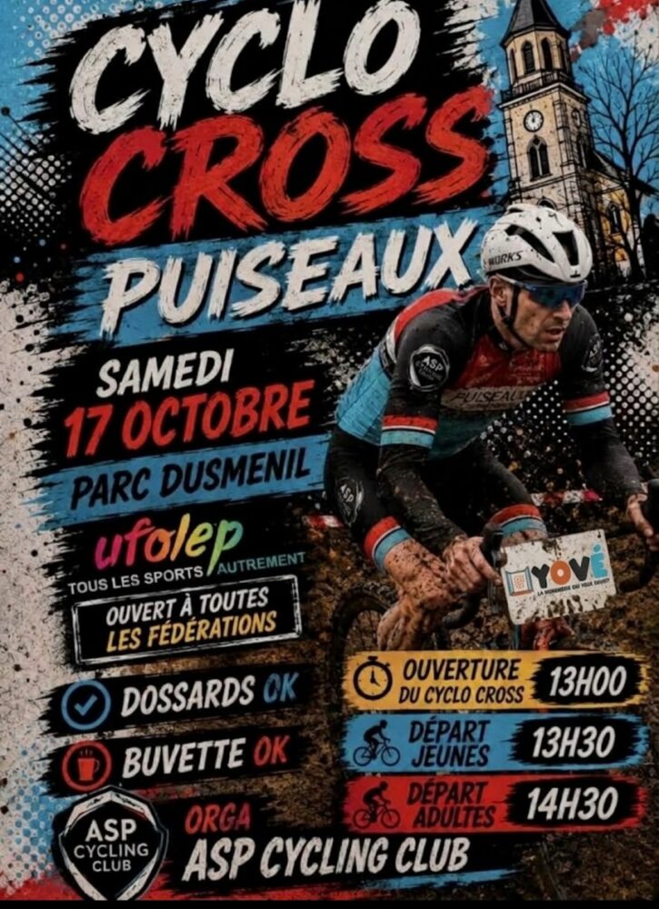 Affiche du Cyclo-Cross de Puiseaux du 17 octobre 2026 au parc du Ménil, événement sportif sponsorisé par YOVÉ